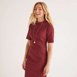 Boden - Louise Textured Midi Sheath Dress - Maroon, Size 4P, NWT